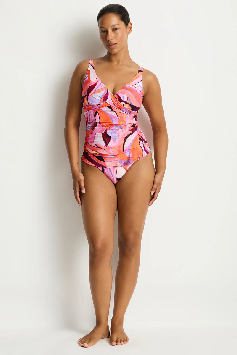 Neon Wave Cross Front Tankini