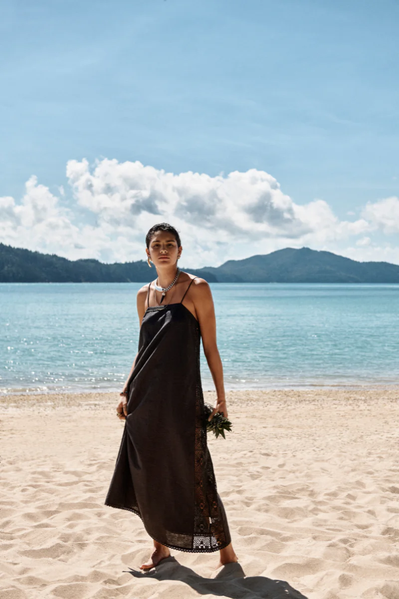 Shore Linen Panelled Bandeau Lace Maxi Dress