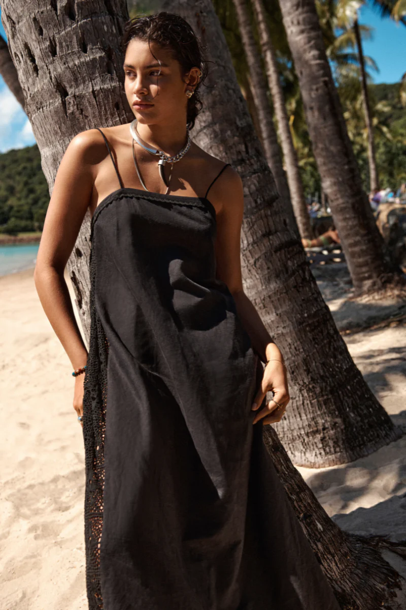 Shore Linen Panelled Bandeau Lace Maxi Dress - Image 8